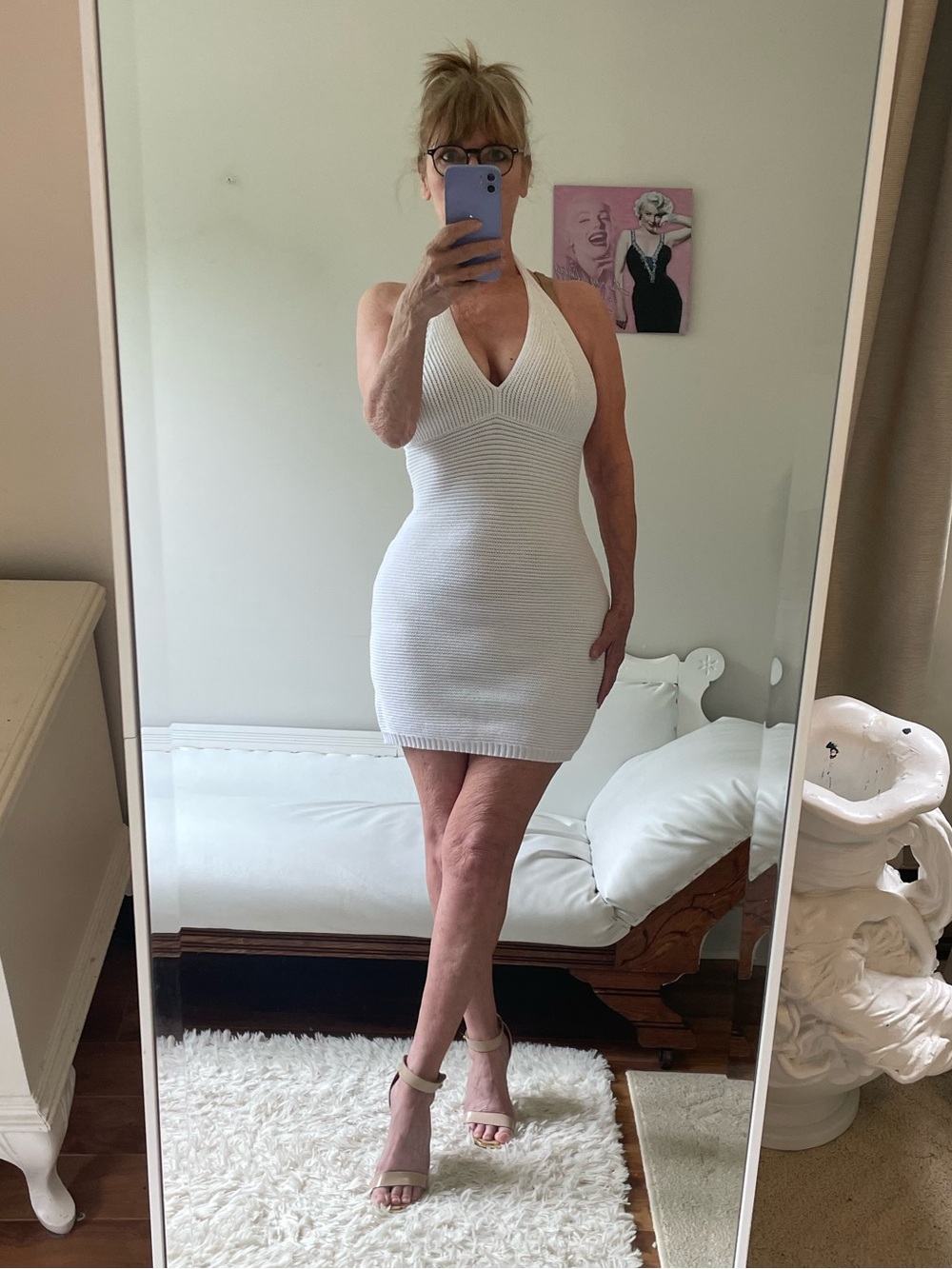 WILD FABLE WHITE KNIT HALTER DRESS ADJUSTABLE TIES COTTON BLEND LOW EXPOSED BACK